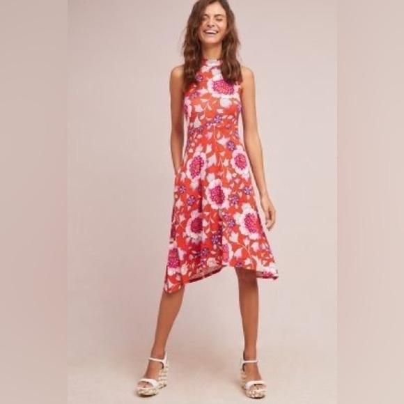 Anthropologie Maeve Cleary Bright Pink Floral Sleeveless Dress Size X-SMALL - Picture 1 of 17